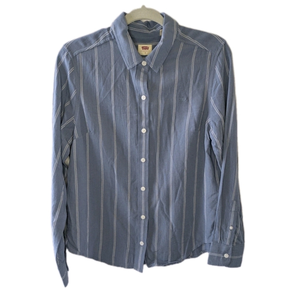 Levi's Classic Shirt Women's Small Blue With White Stripes Button Down